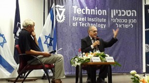 Prof. Alan Dershowitz, animated as always, in a dialogue with Zohar Zisapel, a pillar of Israeli hi-tech, at the Technion's Board of Governors meeting