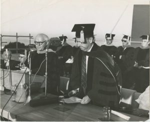 Acting Technion director Prof. David Ginsburg (right) and David Ben-Gurion. Photographer: Gedalia Enoshi