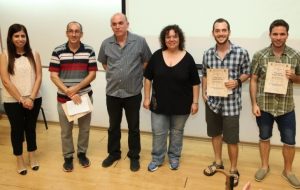 First prize, from right to left: Winners Noam Keidar and Gal Eidelstein, Dr. Doron and Liat Adler, Assistant Professor Netanel Korin and Maria Huri.