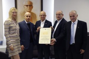 (L-R) Julia and Yuri Milner with presidents Prof. Joseph Klafter, Prof. Peretz Lavie and Prof. Asher Cohen