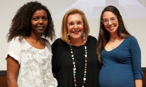 Rosalyn August [center] with Dr Adi Hanuka and PhD graduate Sara Nagosa