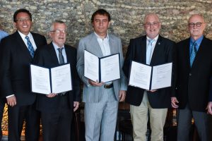 L-R: Co-founder of the Zimin Foundation Mr. Augie Fabela, Technion Executive Vice President & Director General Prof. Boaz Golany, President of the Zimin Foundation, Boris Zimin, Technion President Prof. Uri Sivan, and Chairman of the Technion Board of Governors Mr. Scott Leemaster