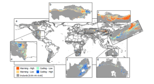 Net climatic effects of dryland afforestation, including both the carbon cooling and albedo warming effects. An interactive map of the results can be found here: https://tinyurl.com/mrt4ycha.