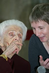 Prof. Rita Levi-Montalcini with Prof. Adi Salzberg, when the former visited the Technion in 2008