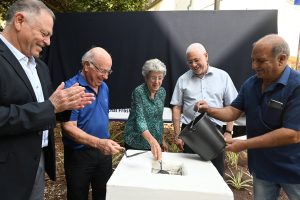 Cornerstone laying ceremony for the Martin and Grace Druan Rosman High Performance Data Center. From left to right: Dr. Rafi Aviram, Executive Vice President and Director General of the Technion; Dr. Martin and Grace Rosman; and Technion President Prof. Uri Sivan