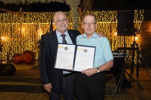 Technion President Prof. Uri Sivan (left) with Prof. Eli Biham 