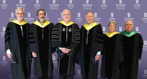 The laureates with the Technion President. L-R: Dr. Martin Rosman, Grace Rosman, Stephen Klein, Technion President Prof. Uri Sivan, Prof. Avi Wigderson, David (Dadi) Perlmutter