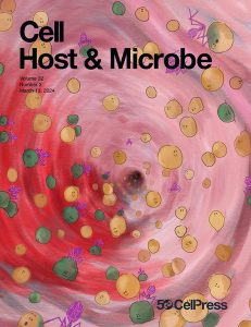 תמונת השער על גיליון :Cell Host & Microbe כך משפיעים הבקטריופאג'ים (בסגול) על תפקוד החיידקים באמצעות היפוך ה-DNA – היפוך המשנה את השפעתם על מערכת החיסון. השפעה זו מודגמת בשינוי צבעם של החיידקים מצהוב לירוק. קרדיט אילוסטרציה: תום בלום  Tomm Blum