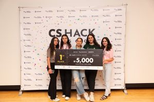 The students who won first place. From left: Adan Shamma, Wijdan Eslim, Amal Hihi, Haya Hihi, and Leena Shakour.