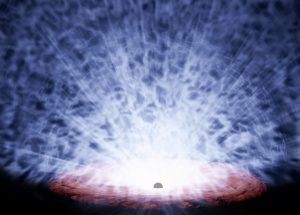 Artistic rendering of the PDS 456 black hole. The fast-moving winds are shown in white. Credit: JAXA