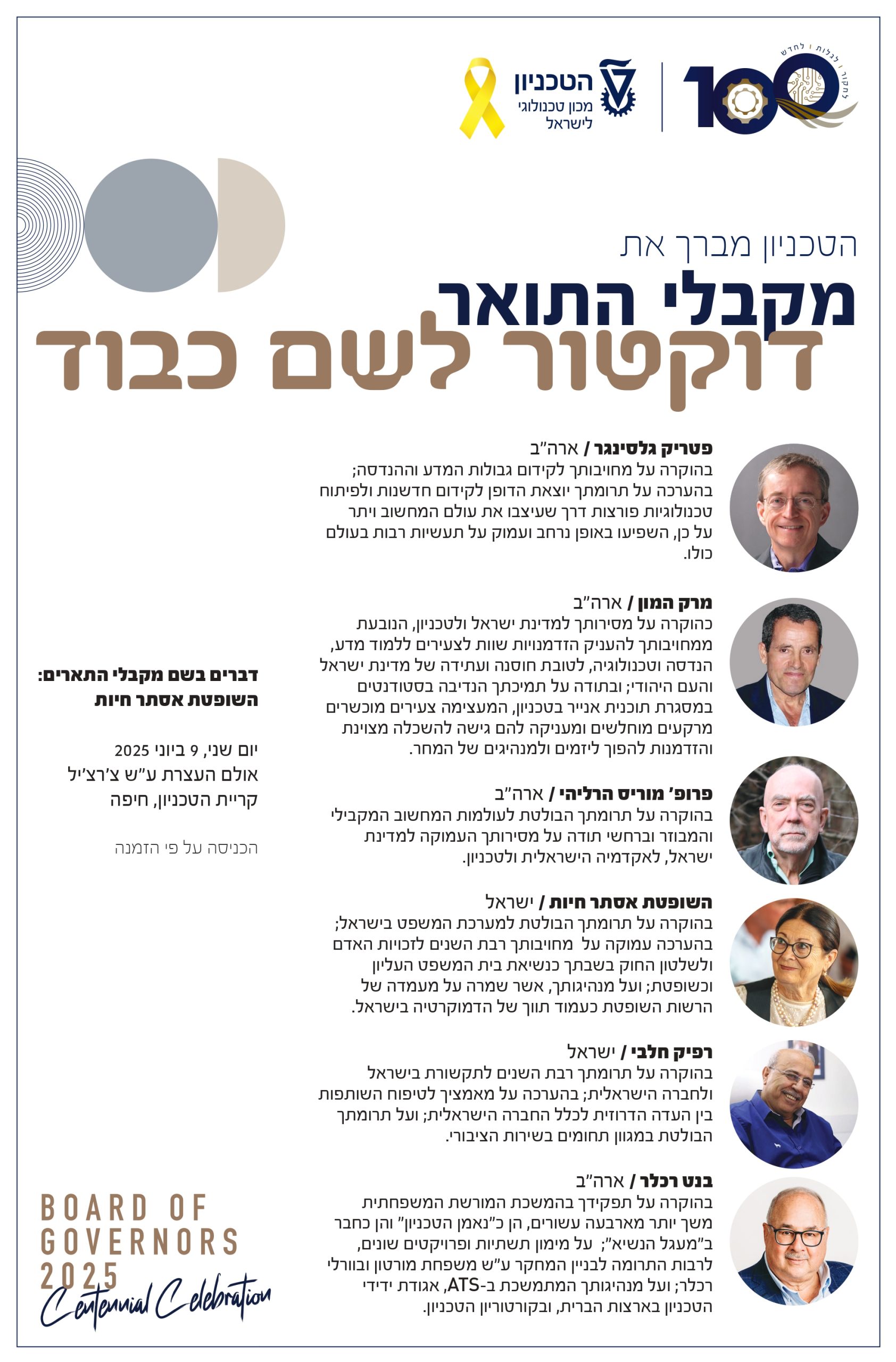 ברכות למקבלי התואר דוקטור לשם כבוד