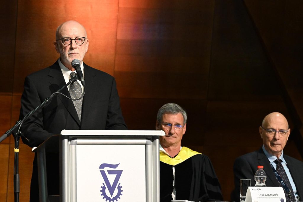 From left: Chairman of the Board of Governors, Scott Leemaster, Distinguished Professor Ilan Marek, Chairman of the Council, Gideon Frank